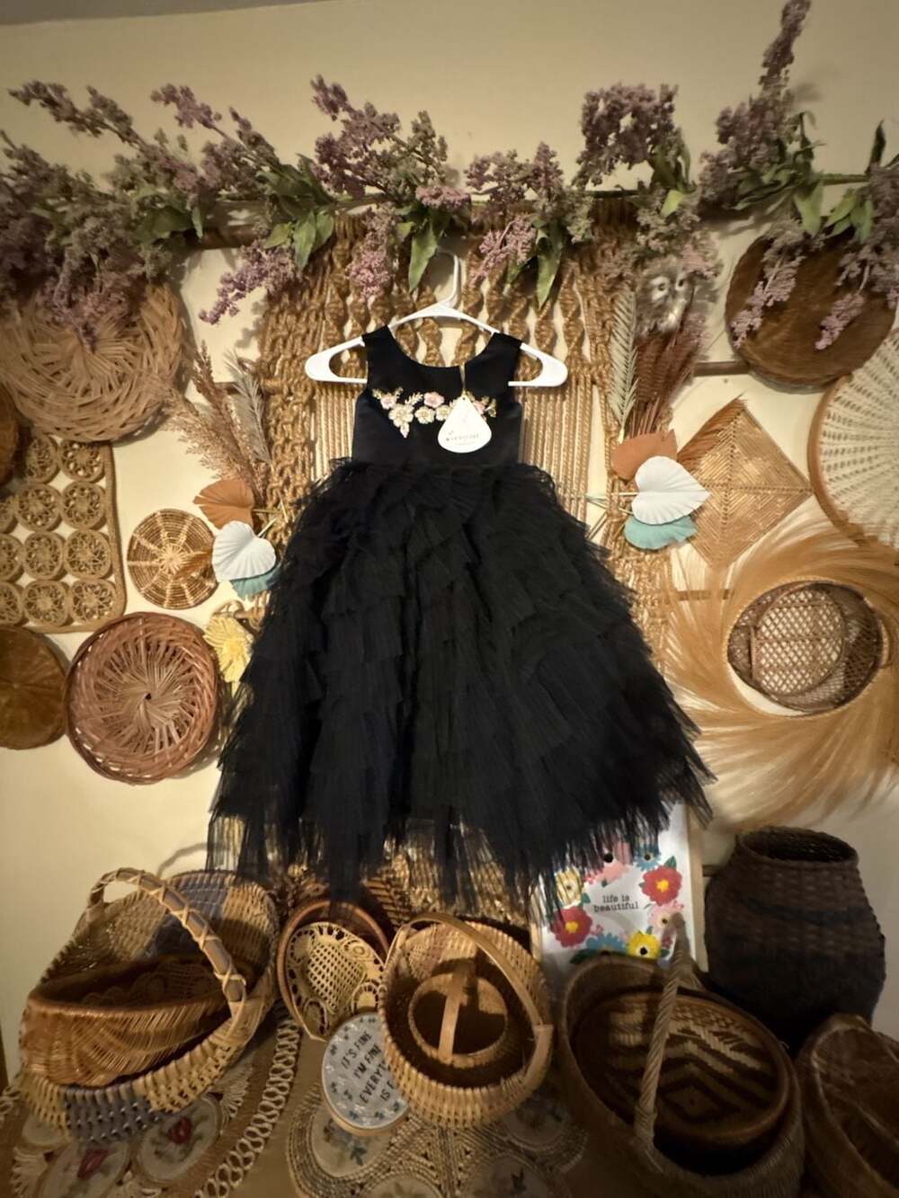 Dollcake Couture Black Floral Embroidered Tulle Tiered Dress Size 3 NWT